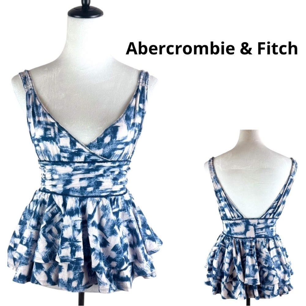 Abercrombie & Fitch Women’s Blue Tie-Dye Ruffle Peplum Tank Top XS